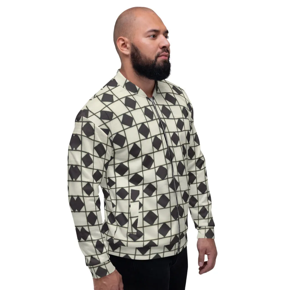 Recycled Unisex Bomber Jacket - B&W Checkerboard Optical - Men