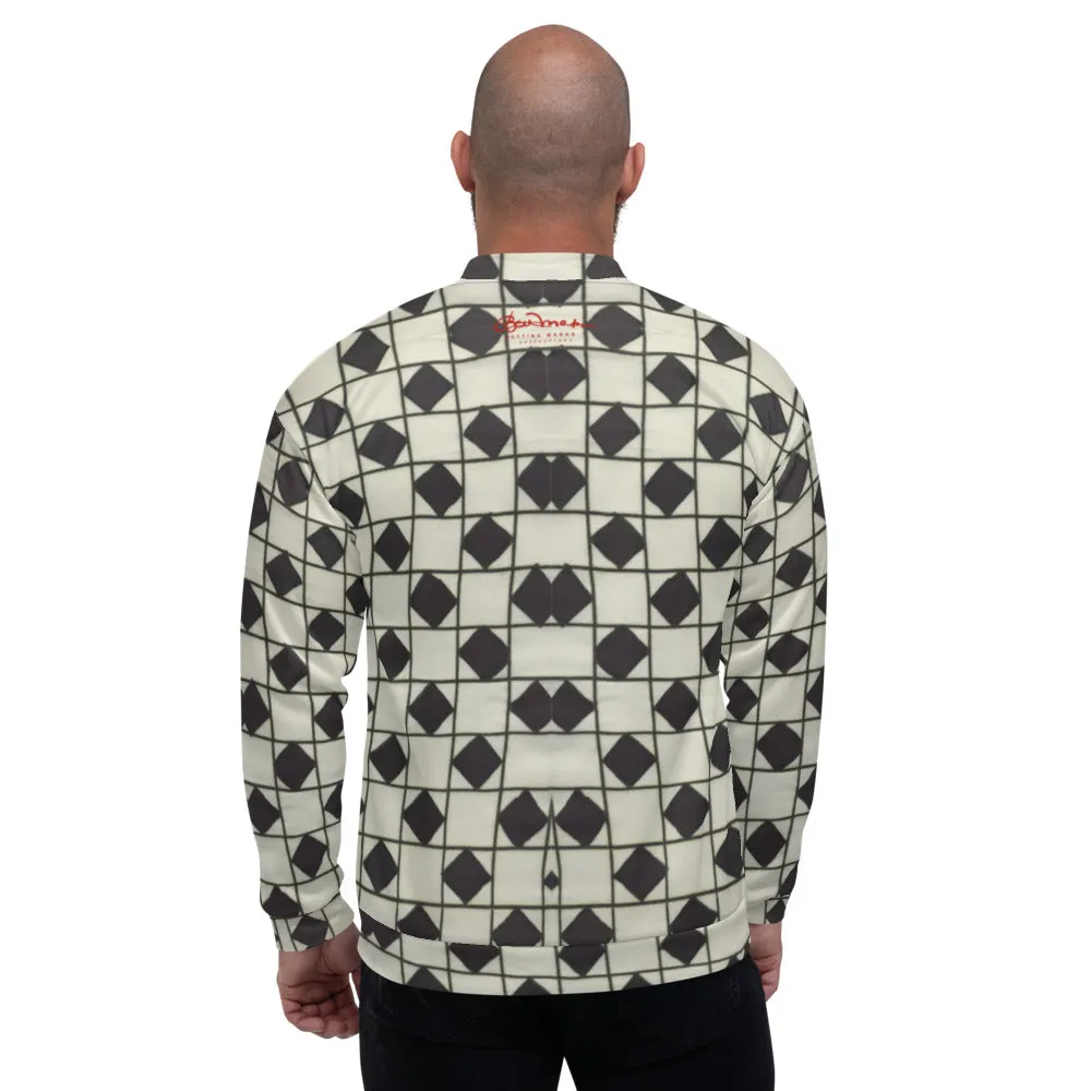 Recycled Unisex Bomber Jacket - B&W Checkerboard Optical - Men