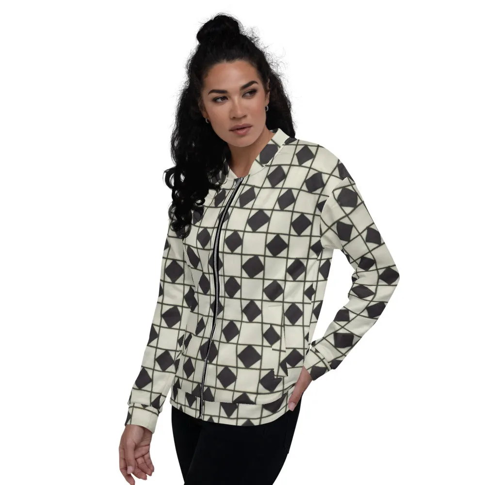 Recycled Unisex Bomber Jacket - B&W Checkerboard Optical - Women