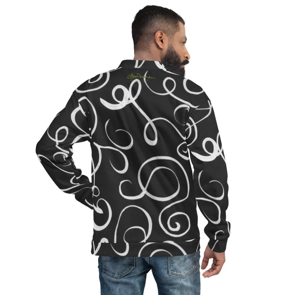 Recycled Unisex Bomber Jacket - B&W Squiggles - Men