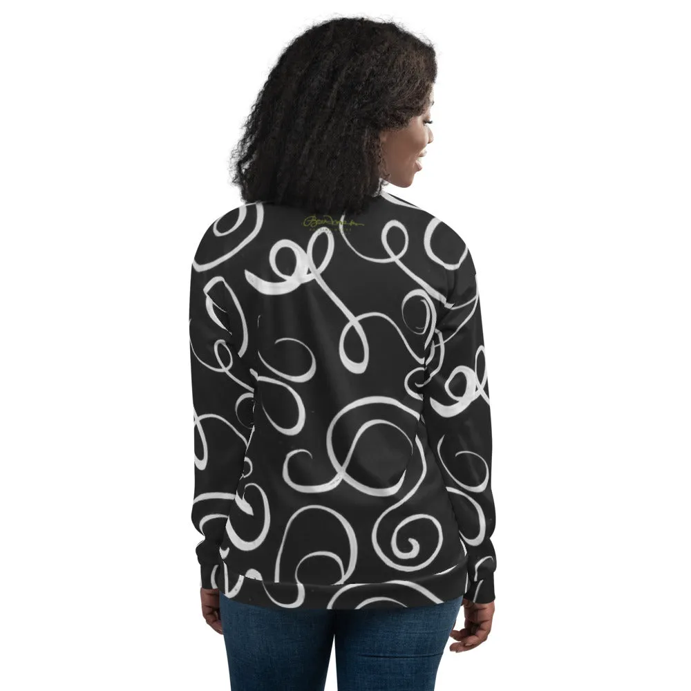 Recycled Unisex Bomber Jacket - B&W Squiggles - Women