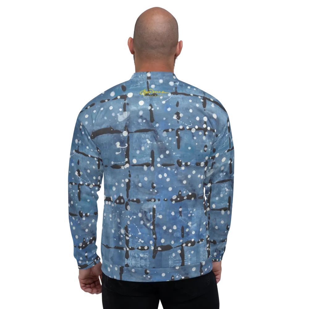 Recycled Unisex Bomber Jacket - Blu&White Dotted Plaid - Men