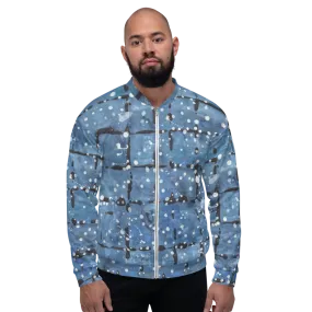 Recycled Unisex Bomber Jacket - Blu&White Dotted Plaid - Men