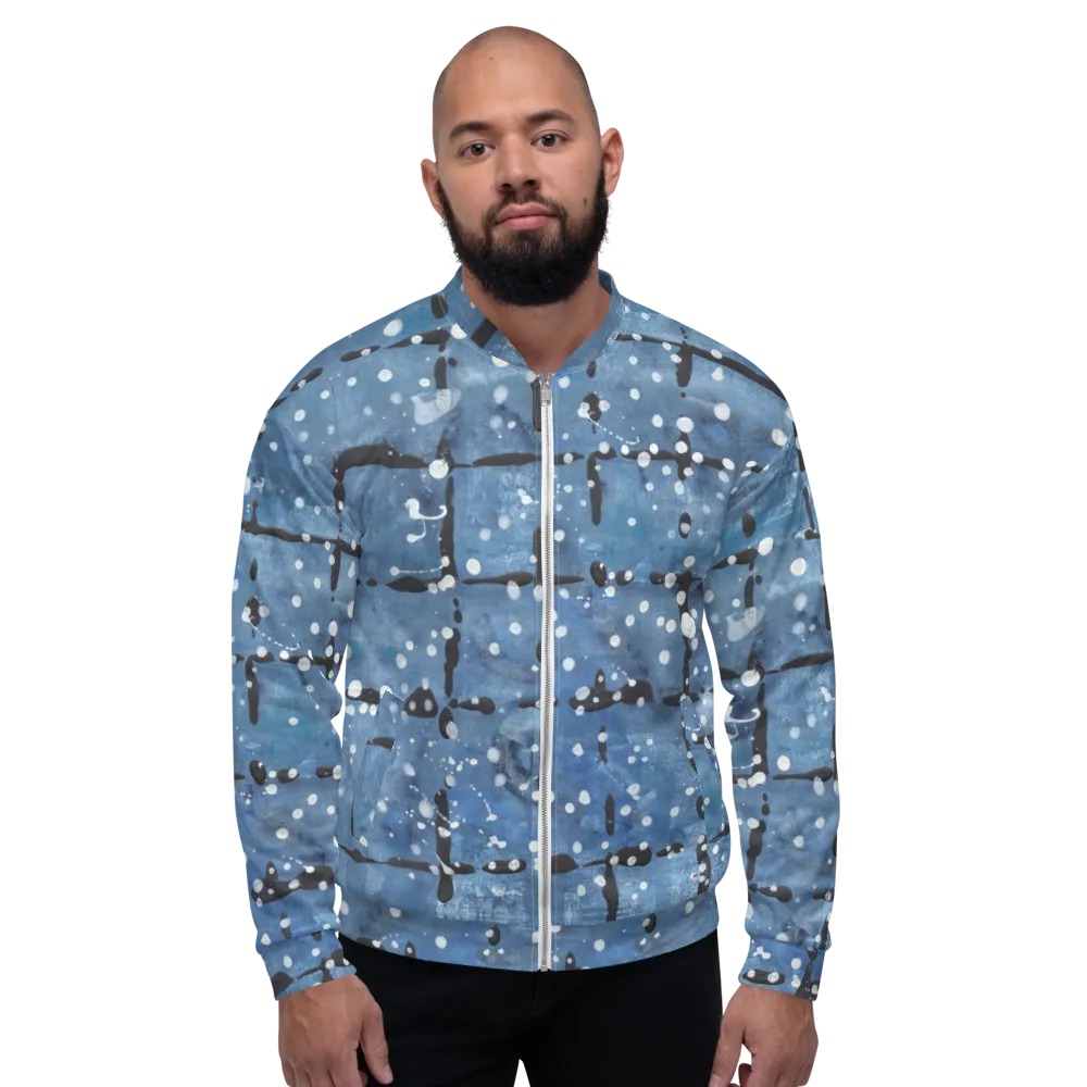 Recycled Unisex Bomber Jacket - Blu&White Dotted Plaid - Men