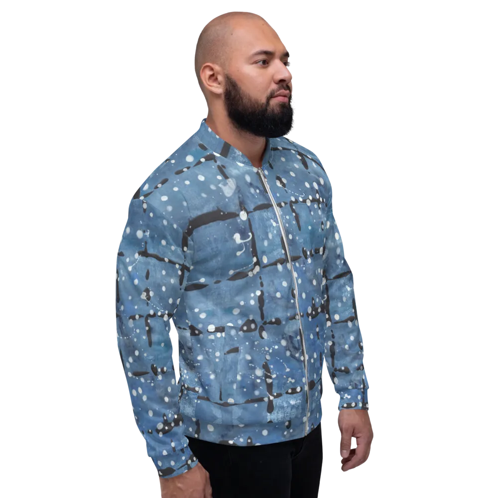 Recycled Unisex Bomber Jacket - Blu&White Dotted Plaid - Men