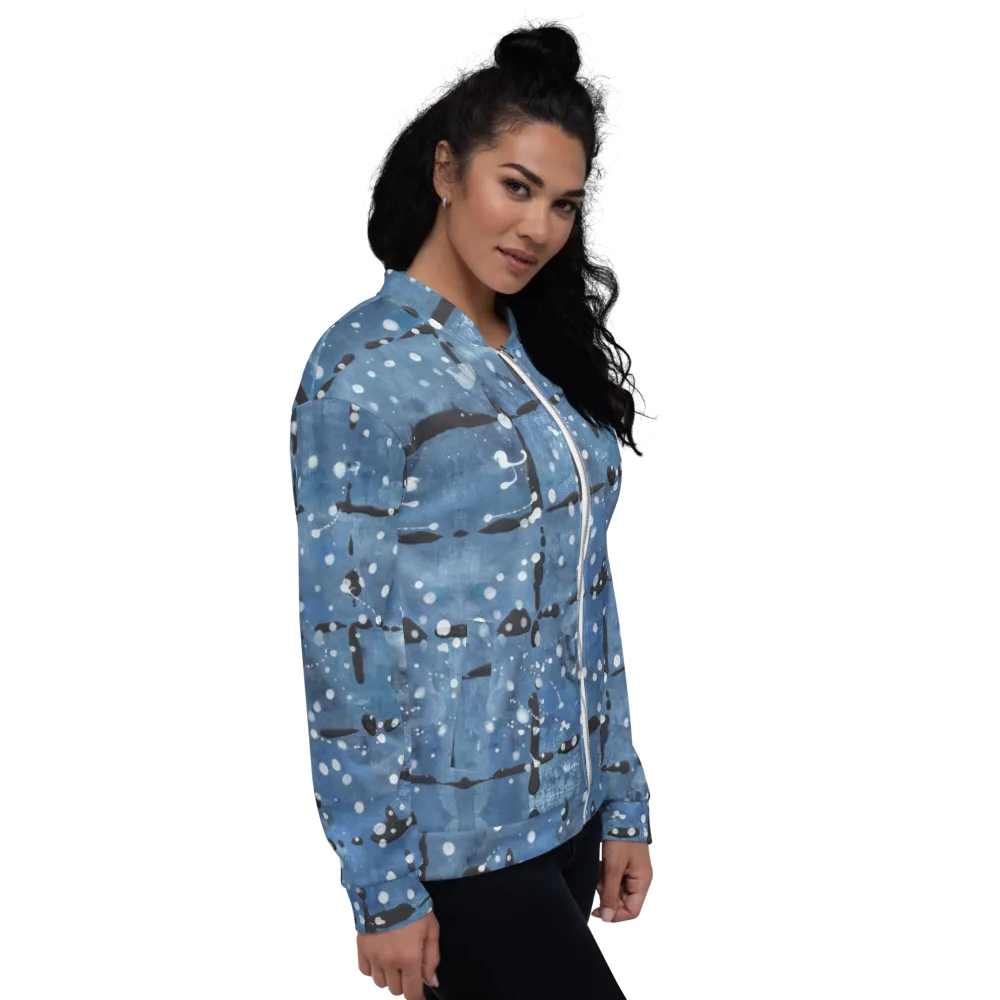 Recycled Unisex Bomber Jacket - Blu&White Dotted Plaid - Women