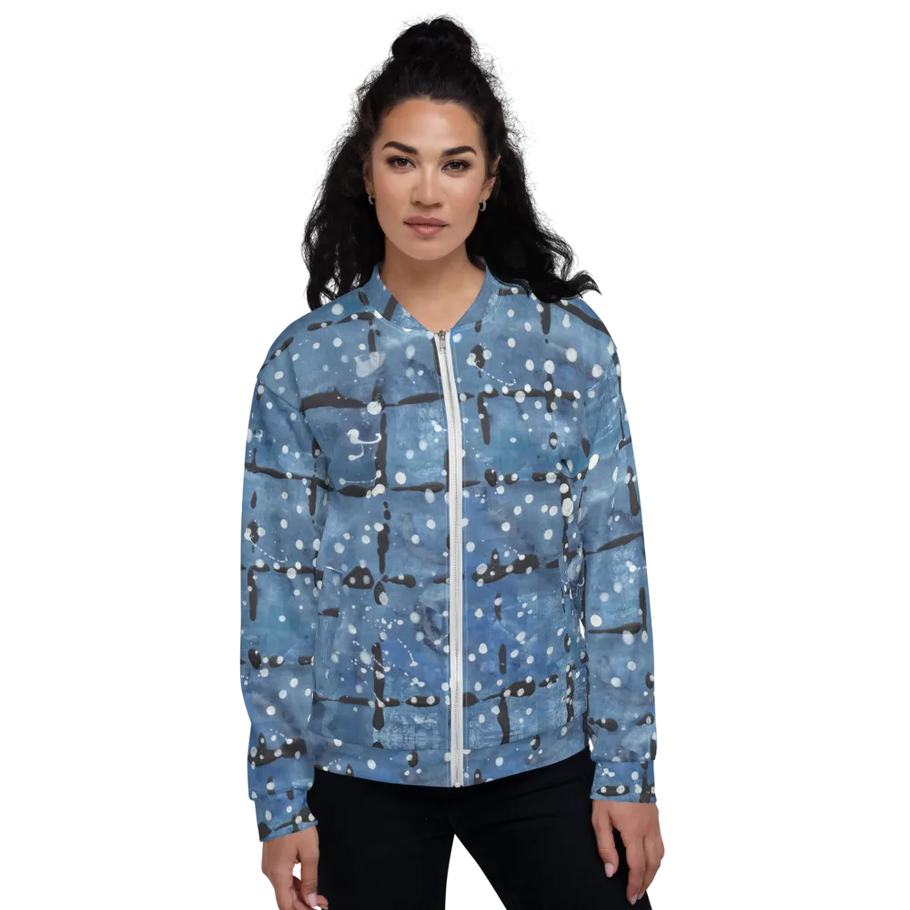 Recycled Unisex Bomber Jacket - Blu&White Dotted Plaid - Women