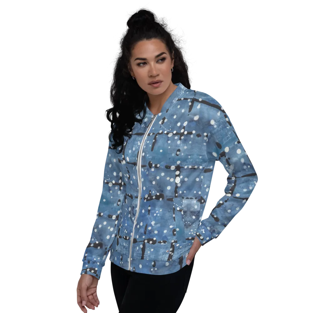 Recycled Unisex Bomber Jacket - Blu&White Dotted Plaid - Women