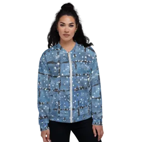 Recycled Unisex Bomber Jacket - Blu&White Dotted Plaid - Women