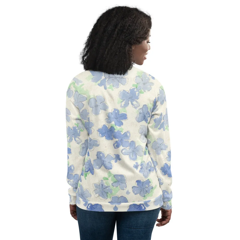 Recycled Unisex Bomber Jacket - Blu&White Watercolor Floral - Women