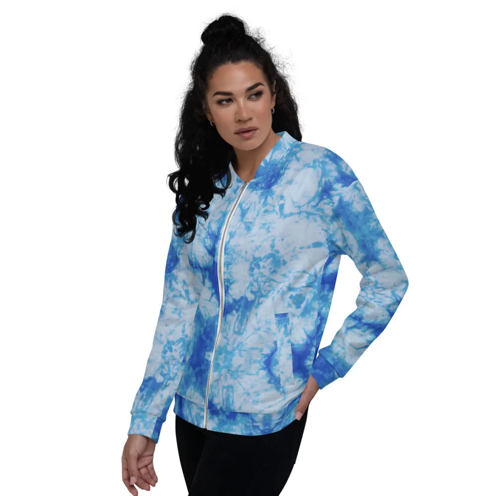 Recycled Unisex Bomber Jacket - Blue Tie Dye - Women