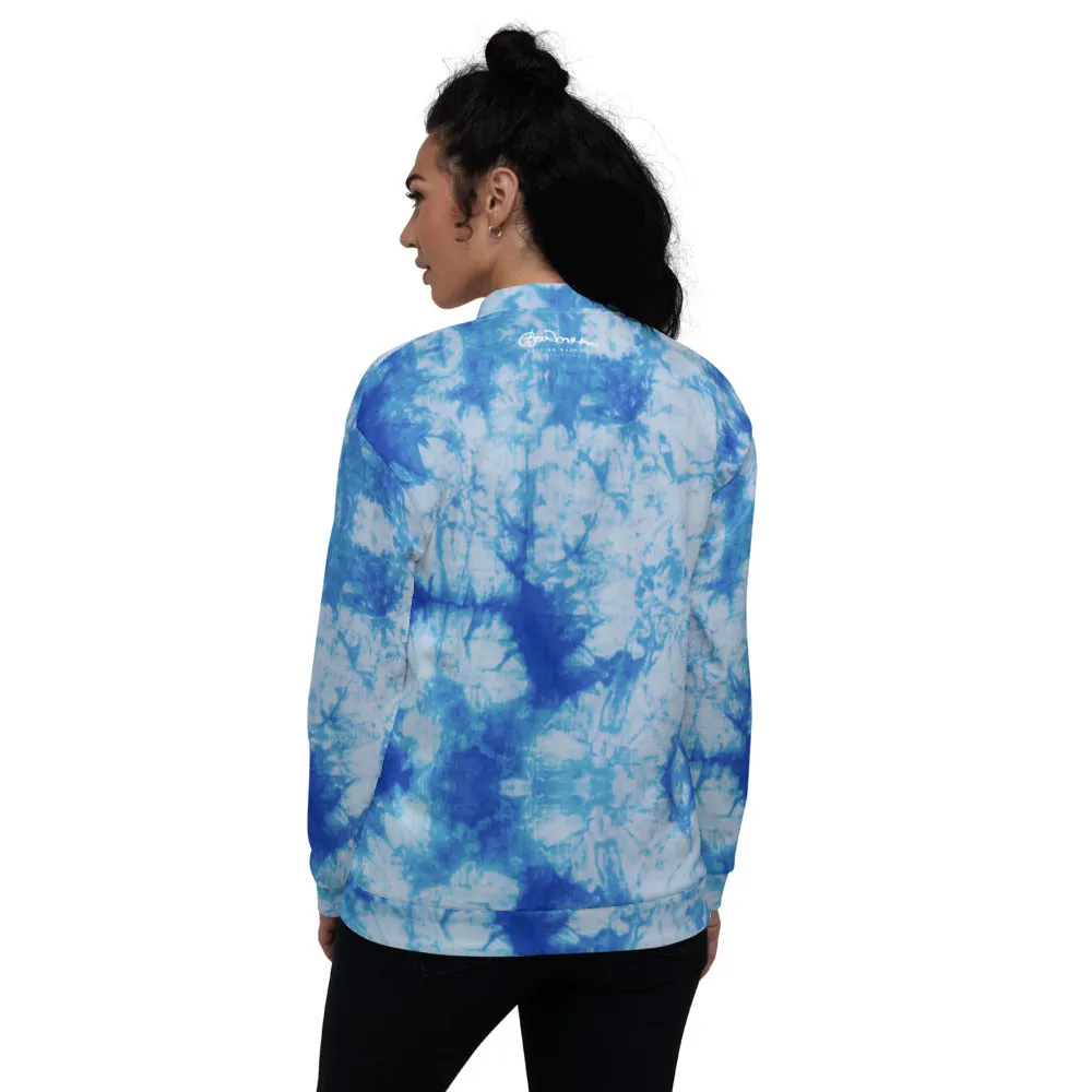 Recycled Unisex Bomber Jacket - Blue Tie Dye - Women