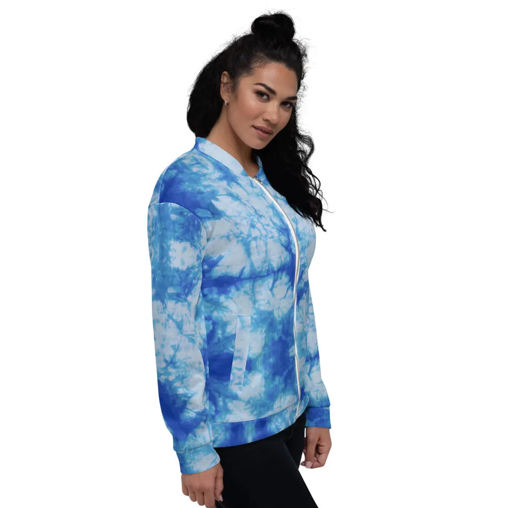 Recycled Unisex Bomber Jacket - Blue Tie Dye - Women