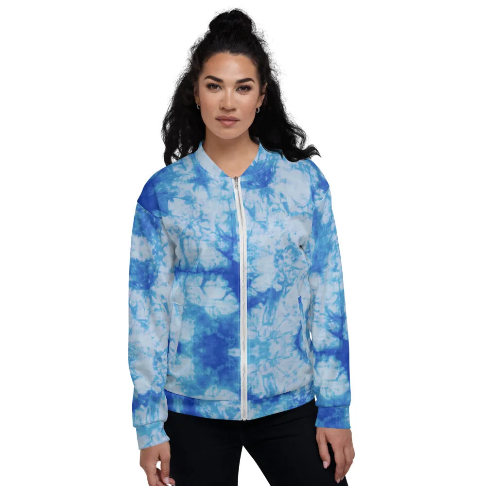 Recycled Unisex Bomber Jacket - Blue Tie Dye - Women