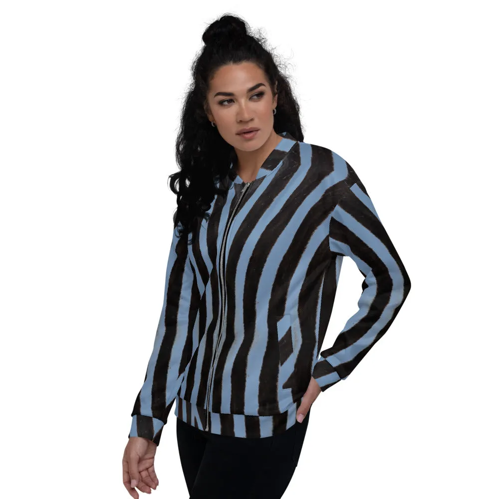 Recycled Unisex Bomber Jacket - Blue Zebra - Women