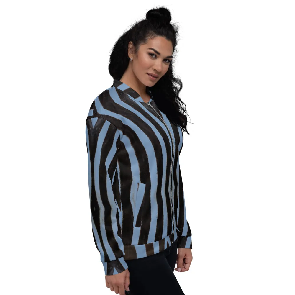 Recycled Unisex Bomber Jacket - Blue Zebra - Women