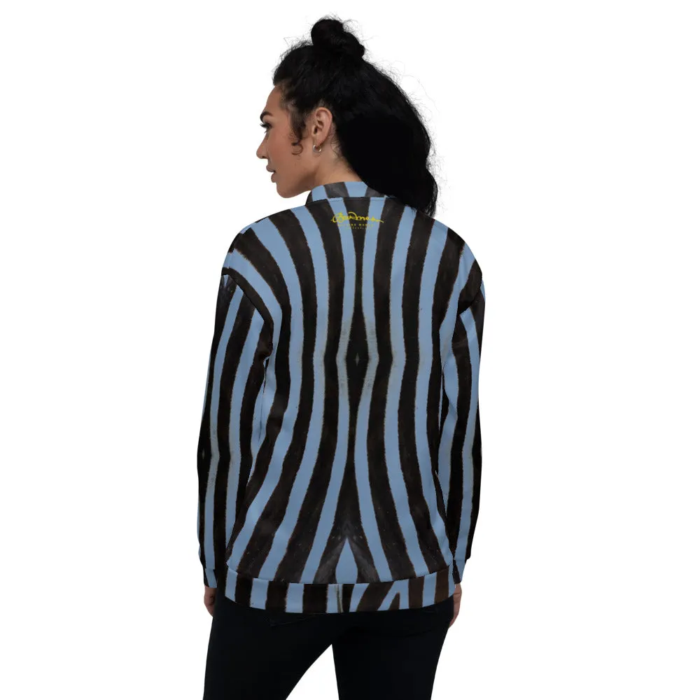 Recycled Unisex Bomber Jacket - Blue Zebra - Women