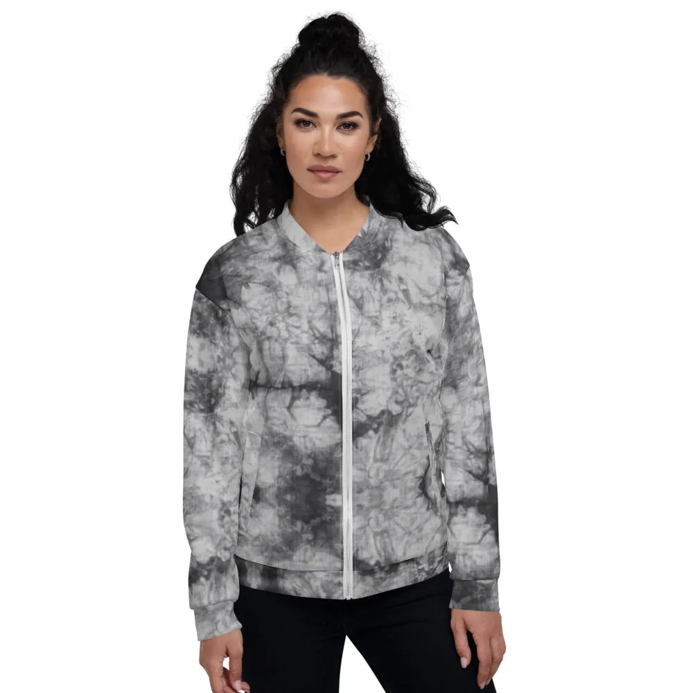 Recycled Unisex Bomber Jacket - Grey Tie Dye - Women