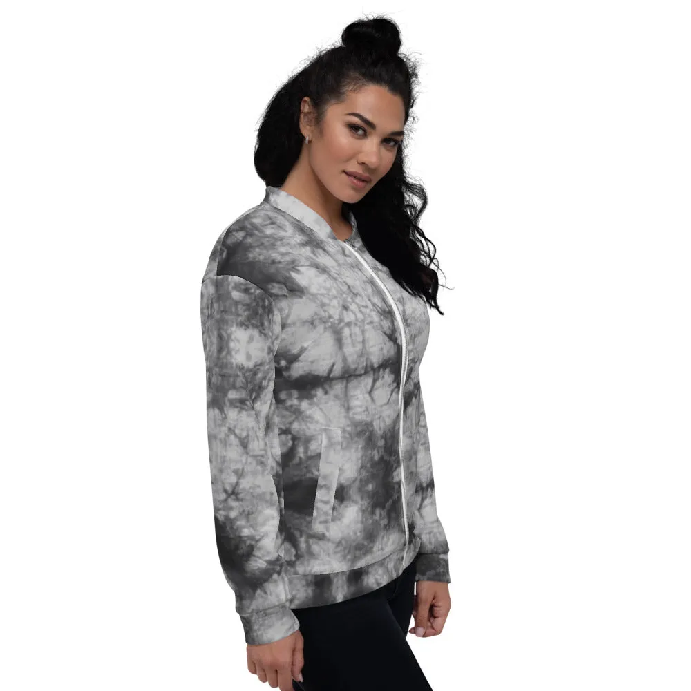 Recycled Unisex Bomber Jacket - Grey Tie Dye - Women