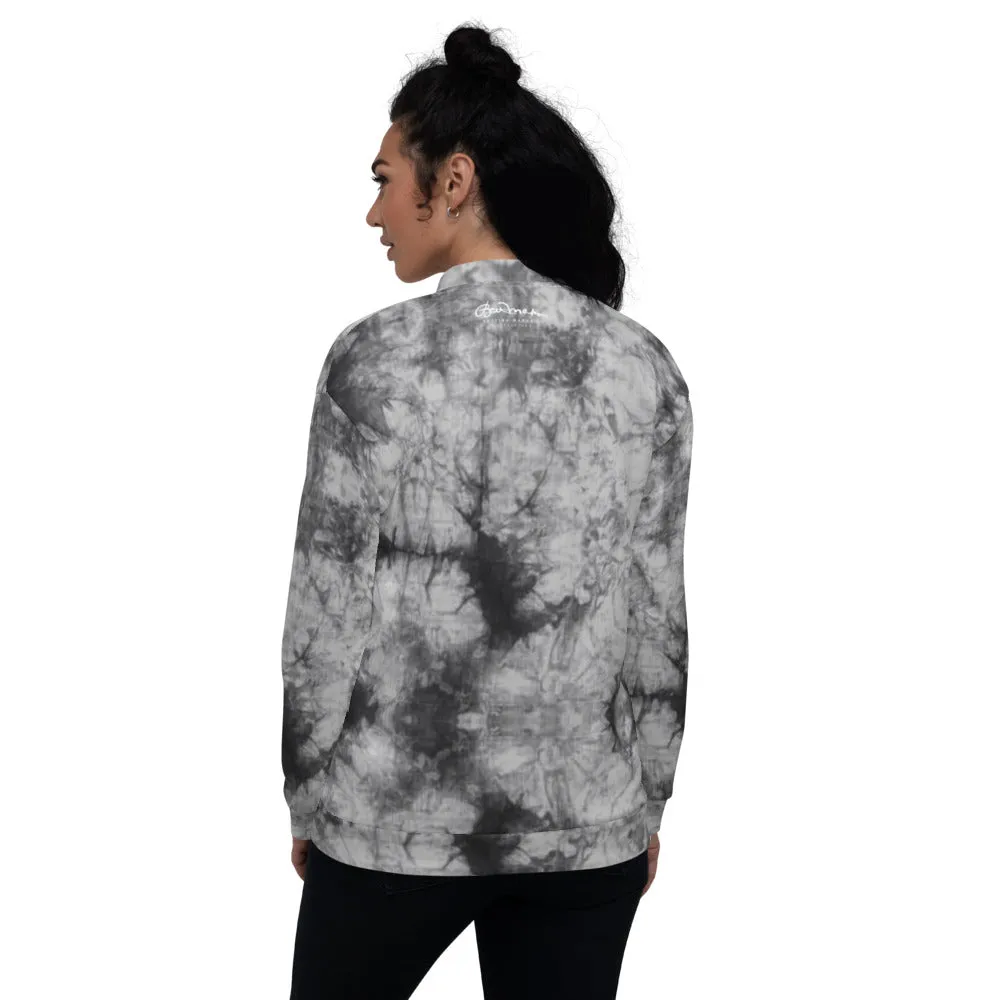 Recycled Unisex Bomber Jacket - Grey Tie Dye - Women