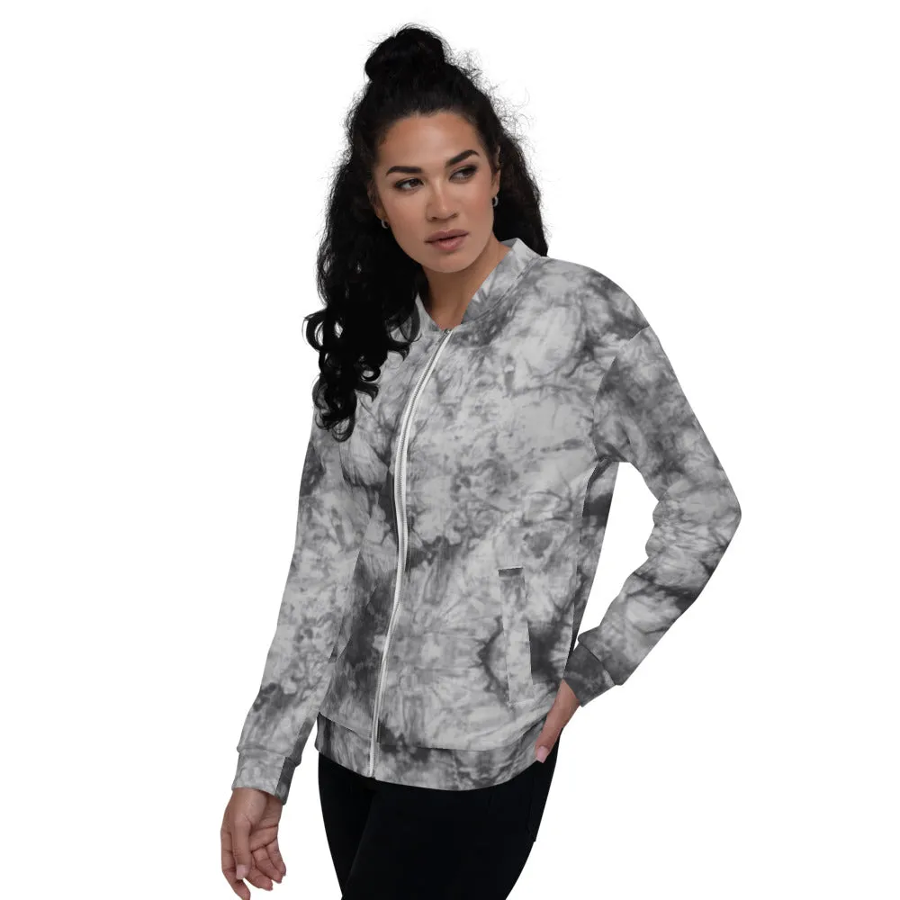 Recycled Unisex Bomber Jacket - Grey Tie Dye - Women