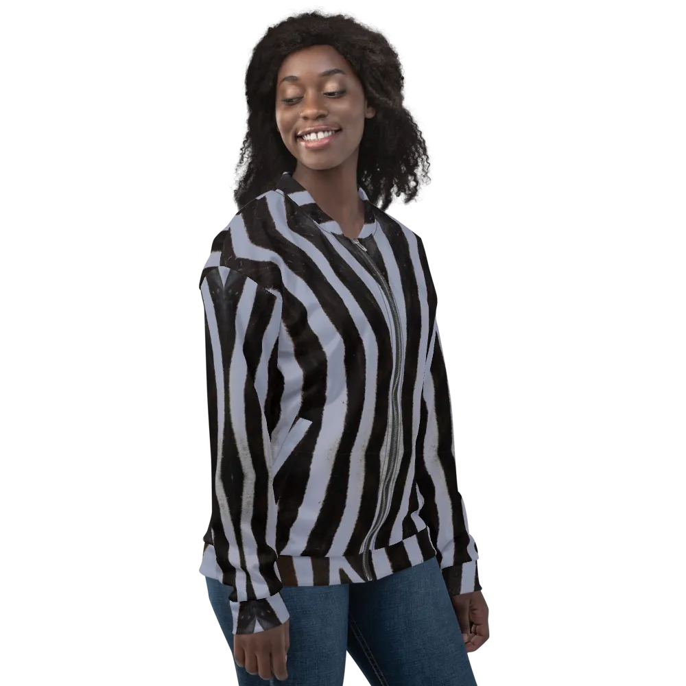 Recycled Unisex Bomber Jacket - Grey Zebra - Women