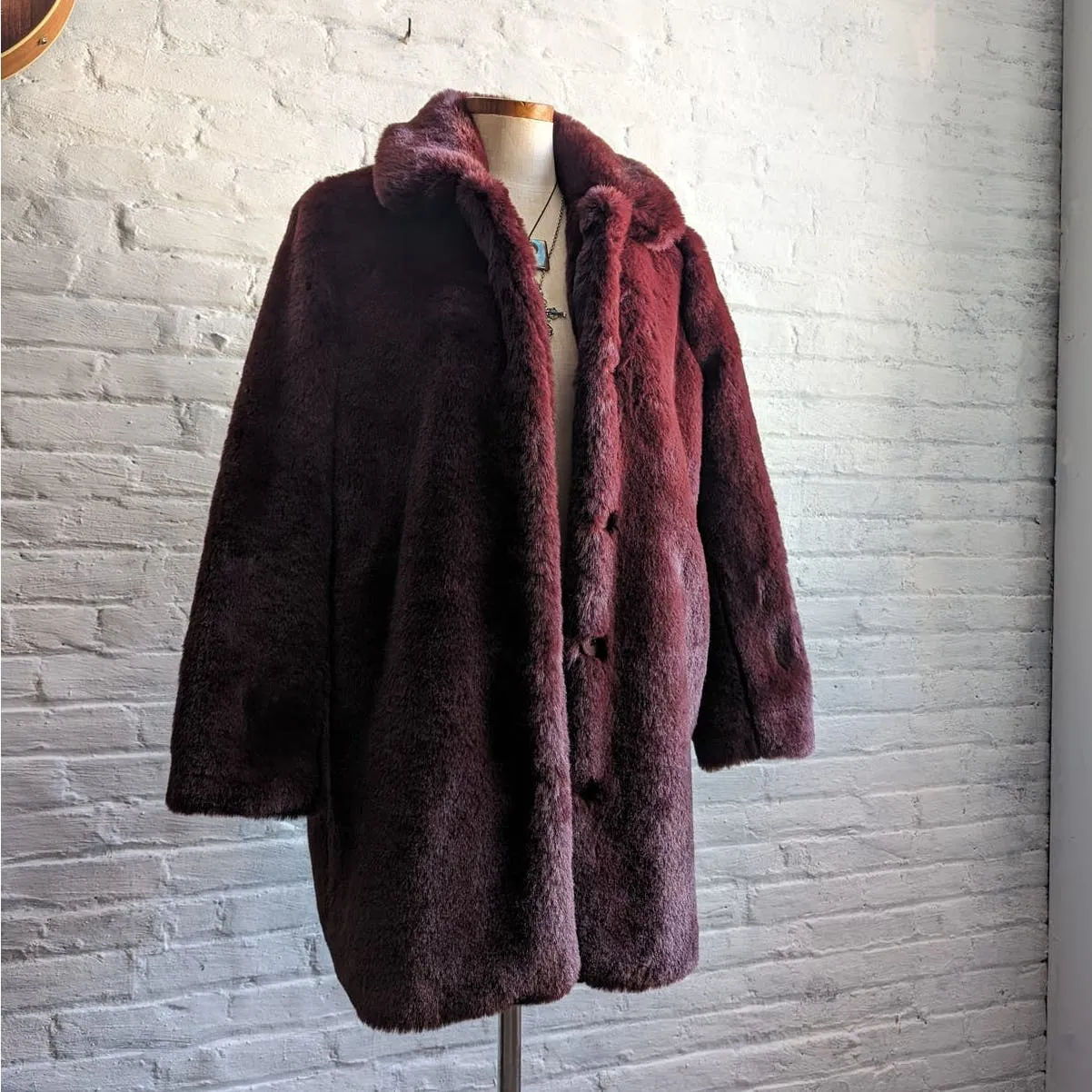 Retro Penny Lane Vegan Velvet Fur Trench Coat Minimalist Furry Mob Wife Jacket