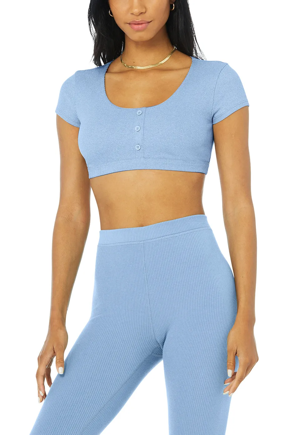 Ribbed High-Waist 7/8 Blissful Legging - Blue Skies