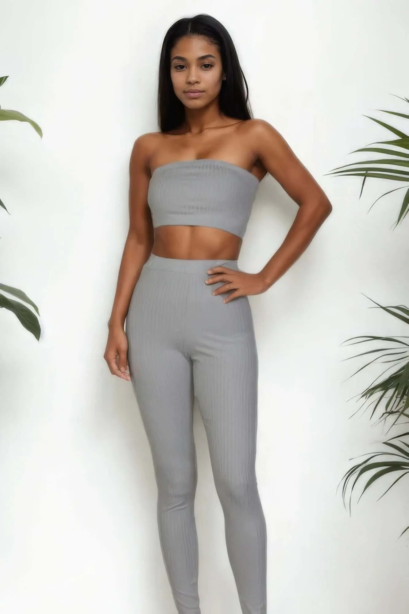 Ribbed Tube Top & Leggings Outfit Set