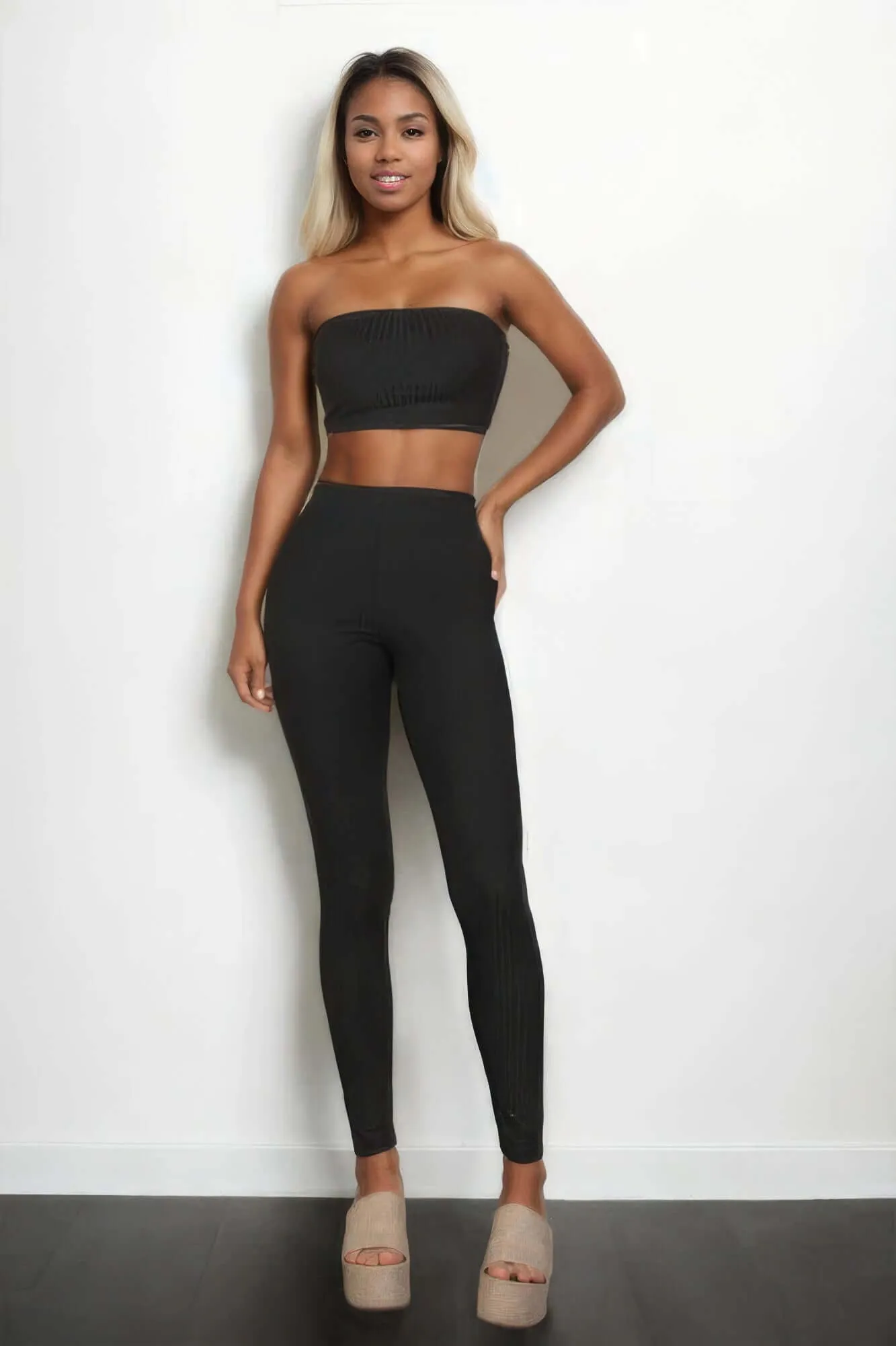 Ribbed Tube Top & Leggings Outfit Set