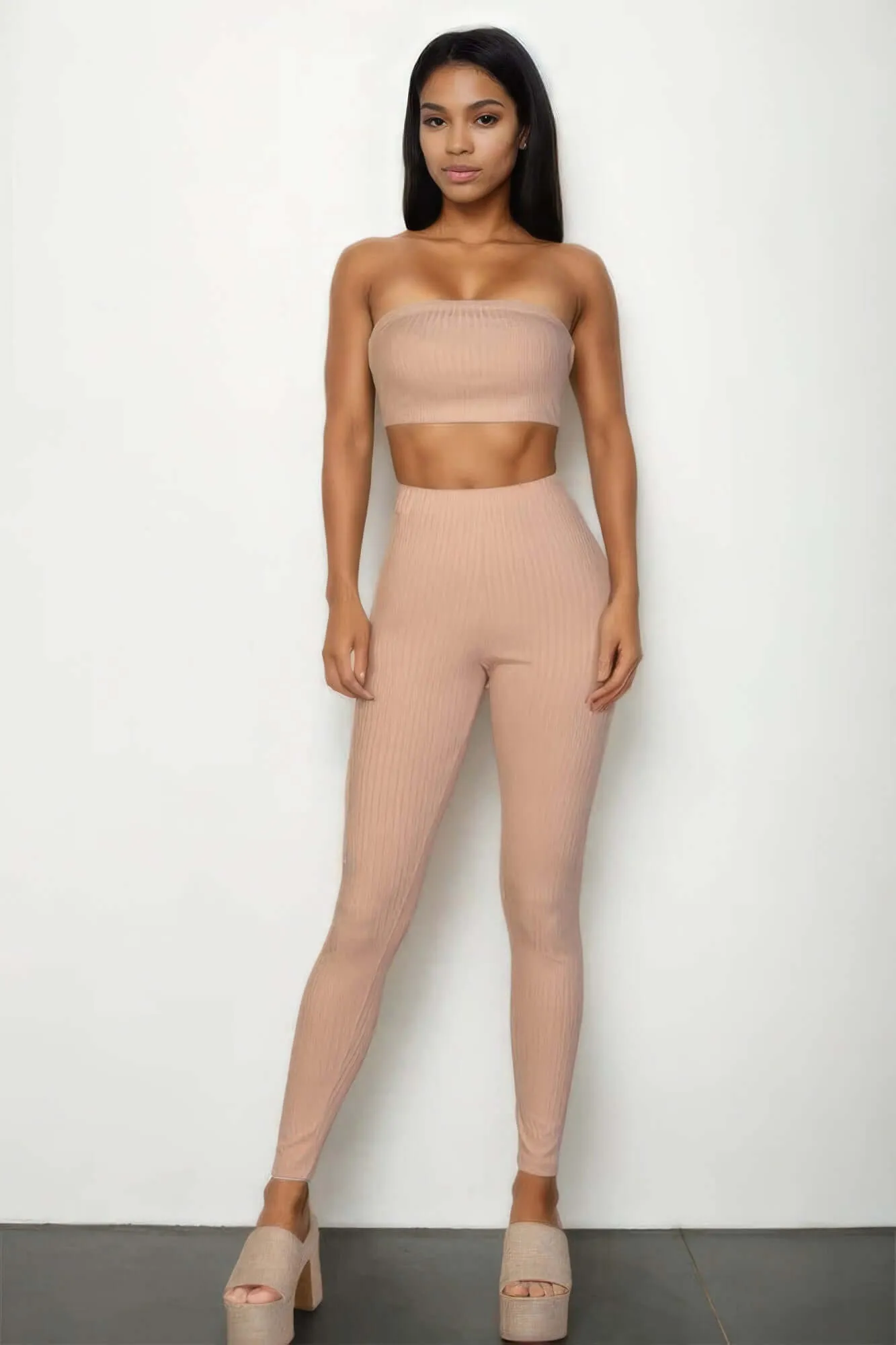 Ribbed Tube Top & Leggings Outfit Set