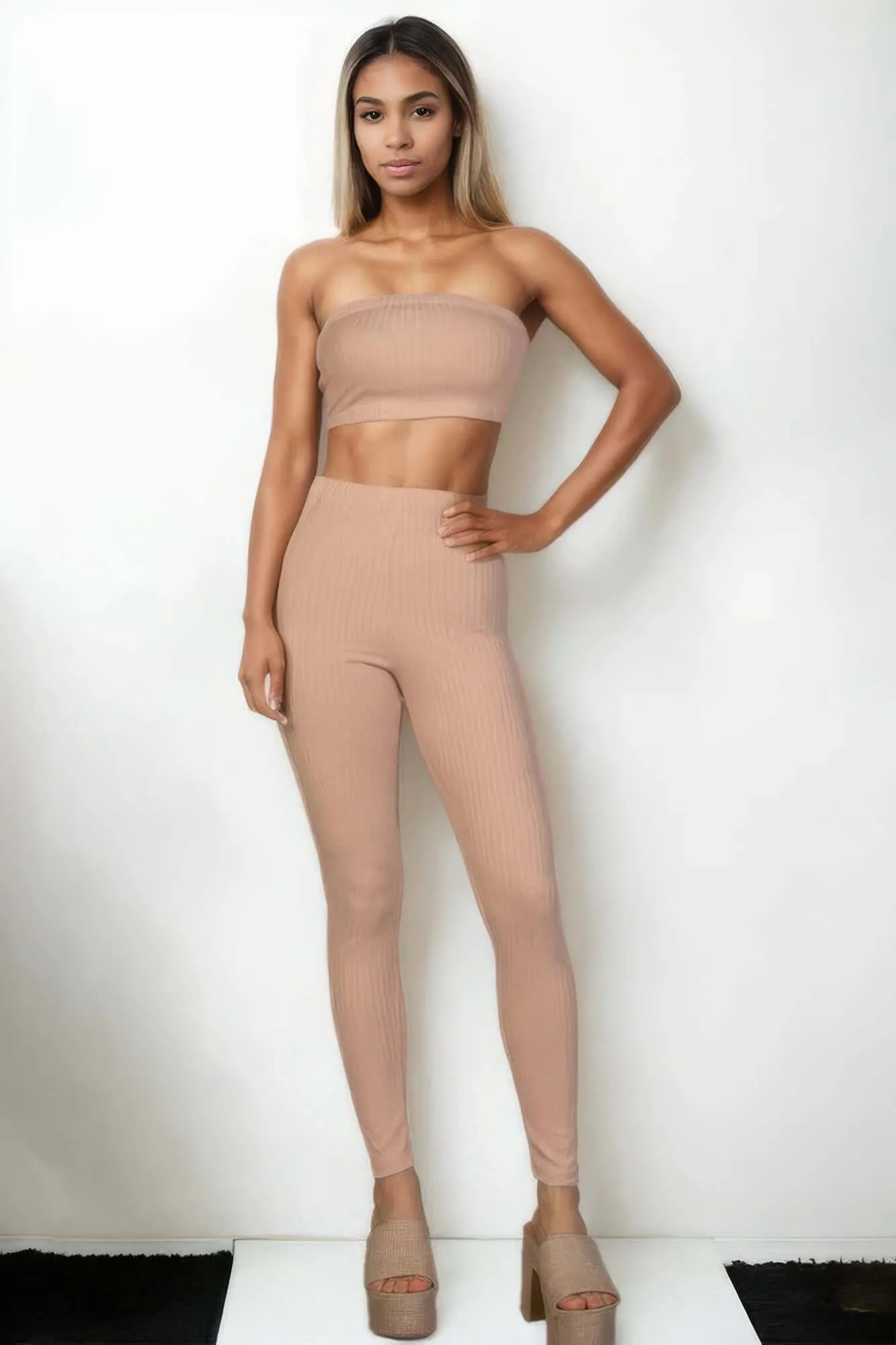 Ribbed Tube Top & Leggings Outfit Set