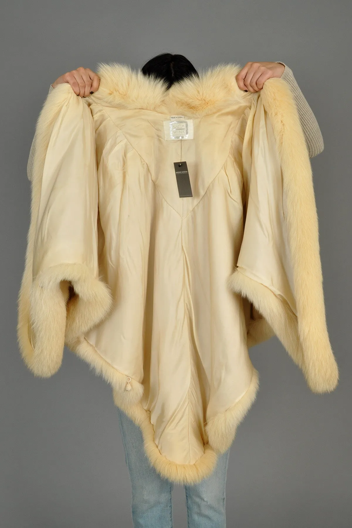 Saga Vanilla Mink   Fox Fur Draped Cape