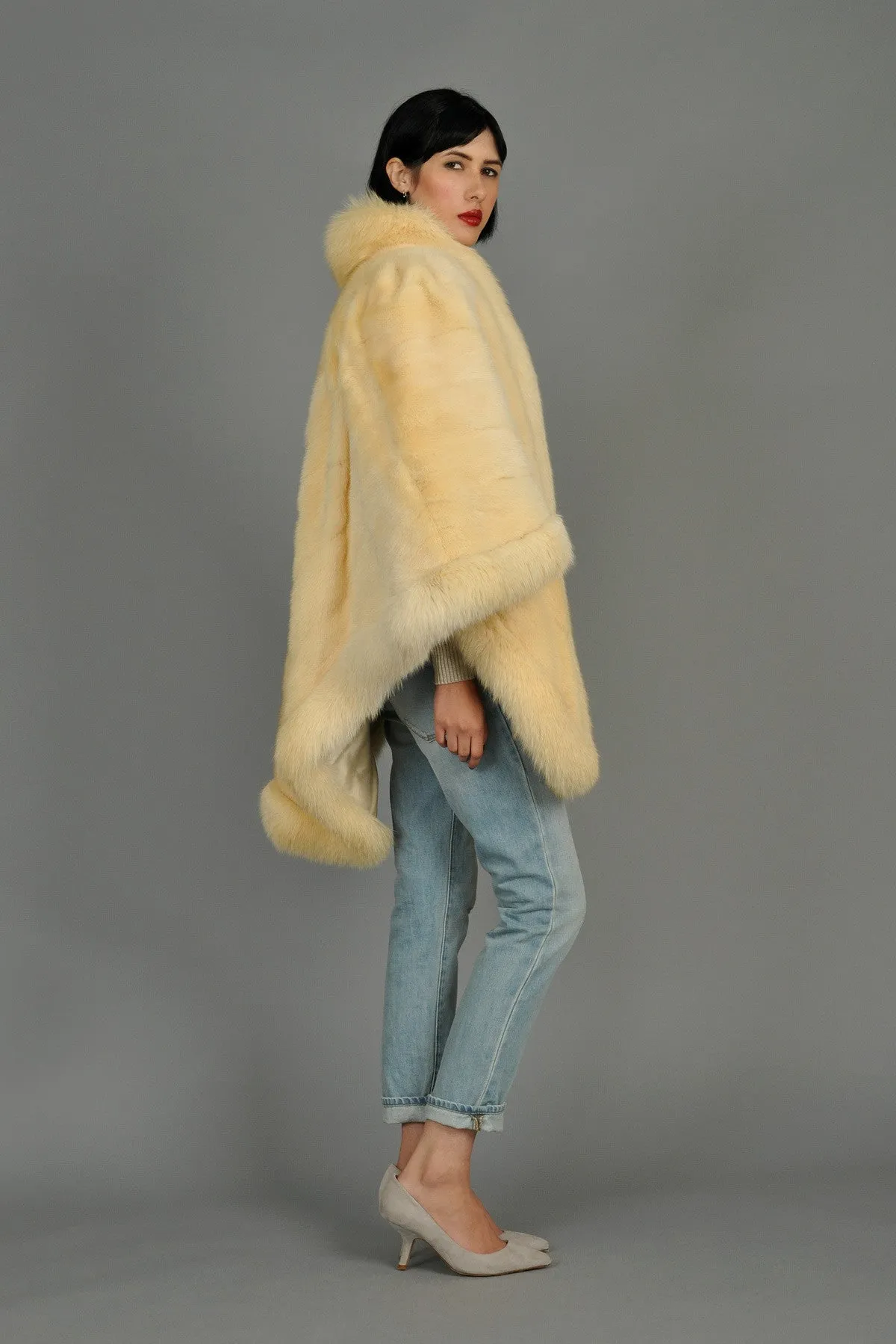 Saga Vanilla Mink   Fox Fur Draped Cape