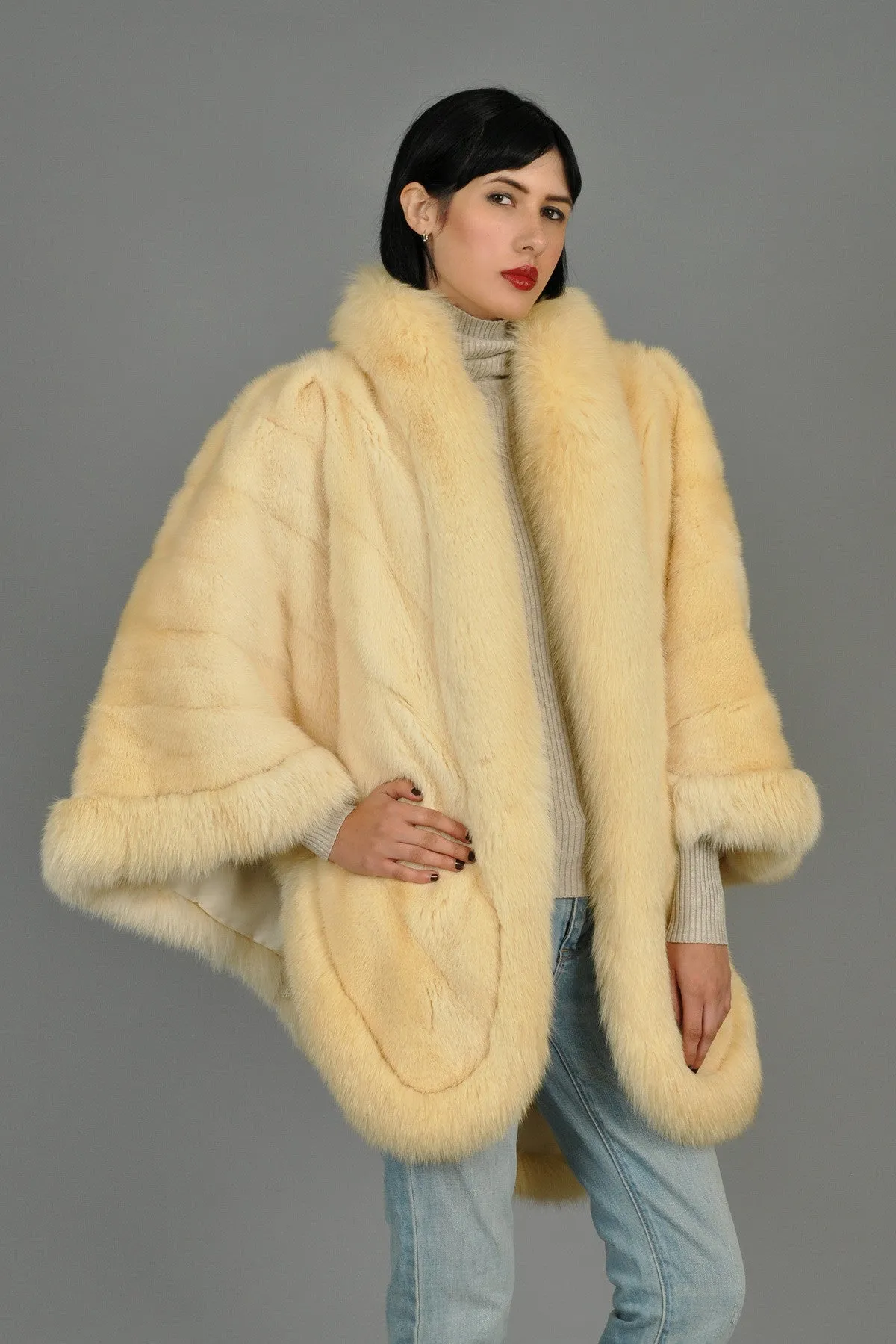 Saga Vanilla Mink   Fox Fur Draped Cape