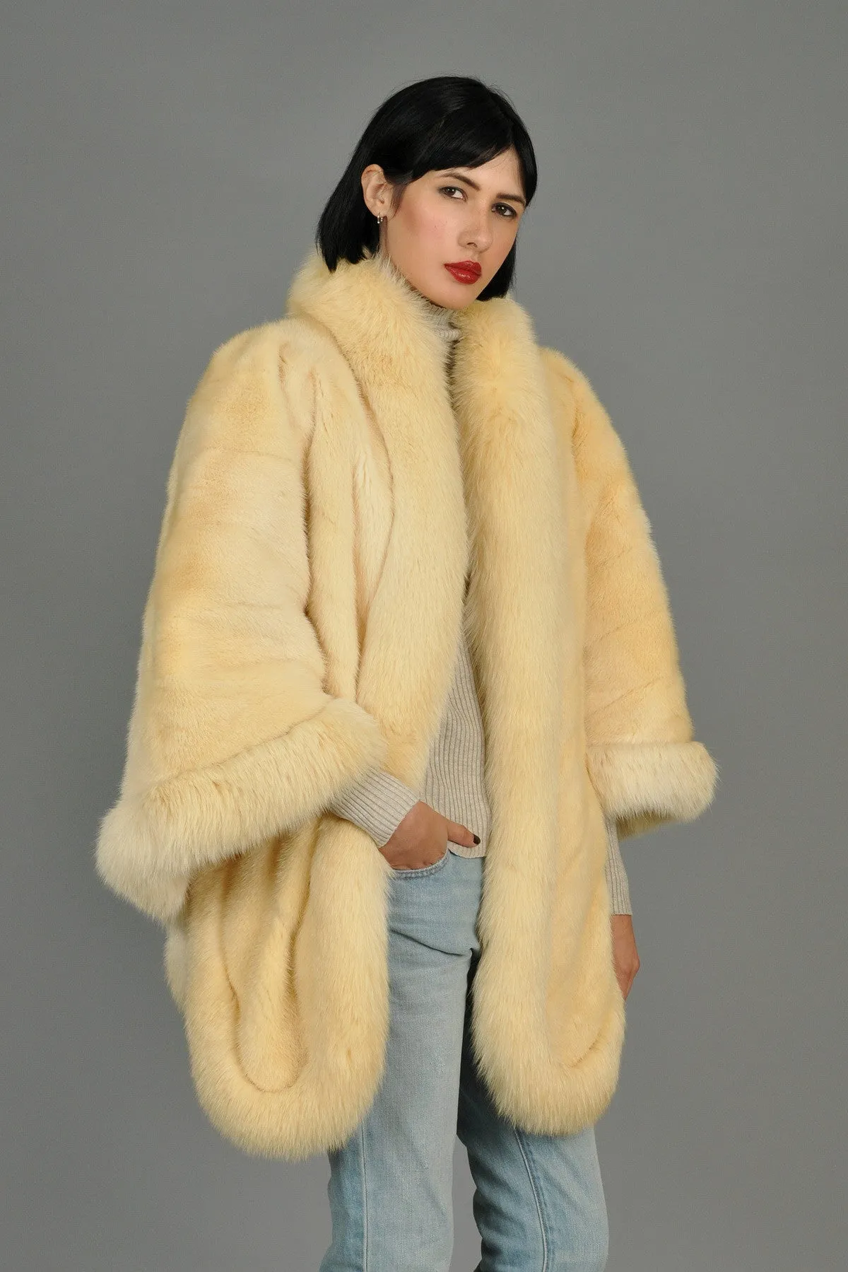 Saga Vanilla Mink   Fox Fur Draped Cape