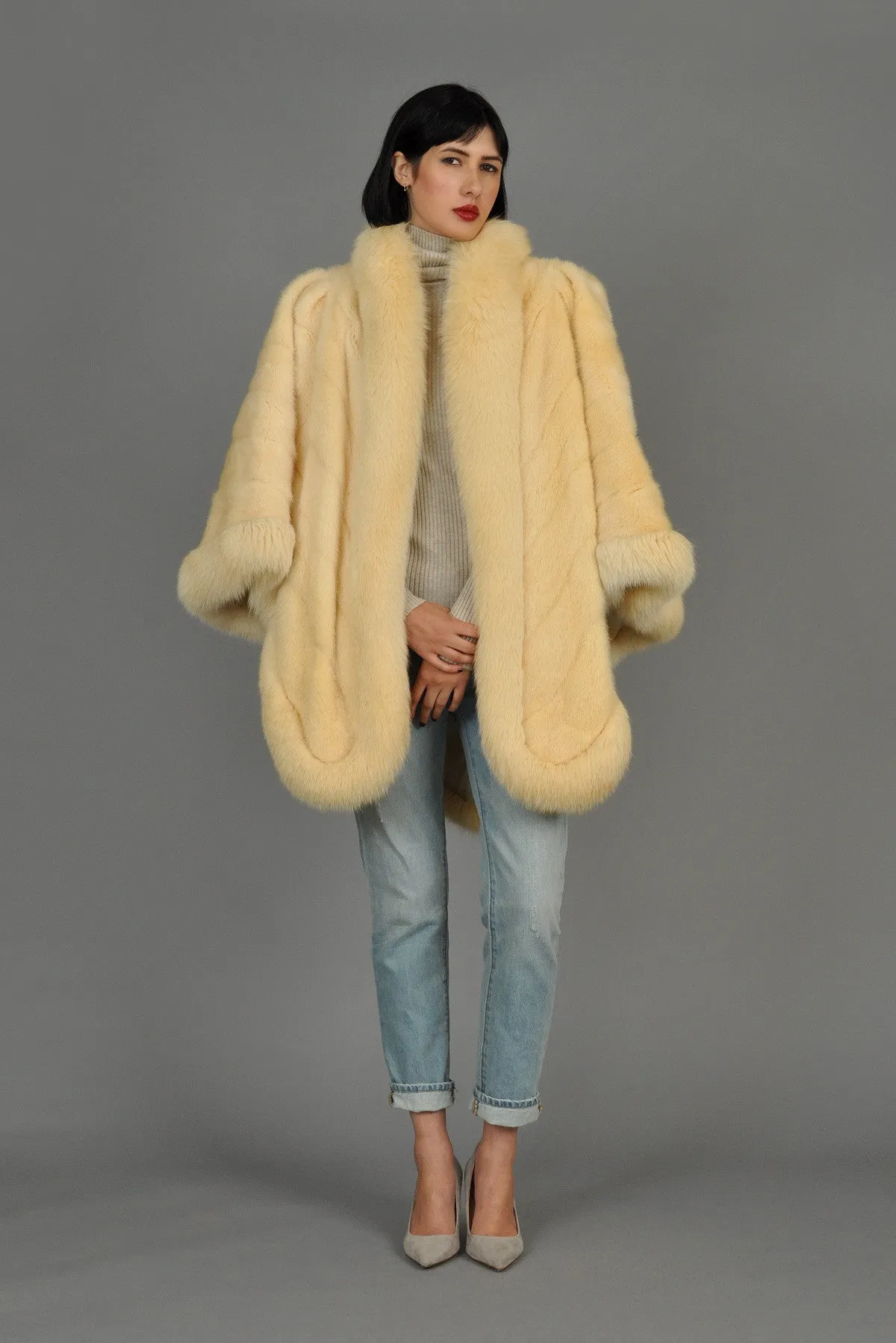 Saga Vanilla Mink   Fox Fur Draped Cape