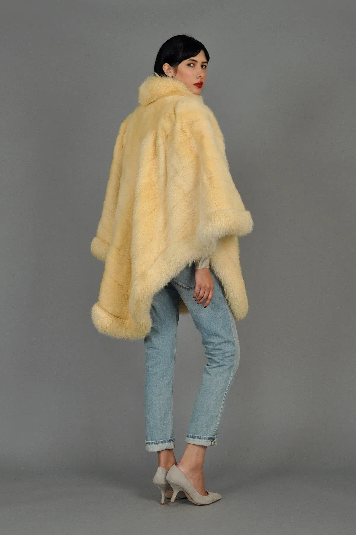 Saga Vanilla Mink   Fox Fur Draped Cape