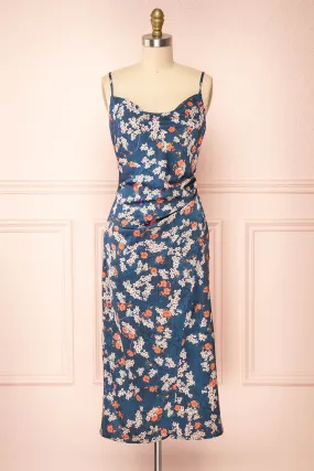 Sallye | Cowl Neck Floral Midi Dress