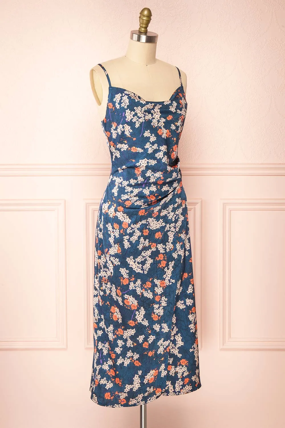 Sallye | Cowl Neck Floral Midi Dress