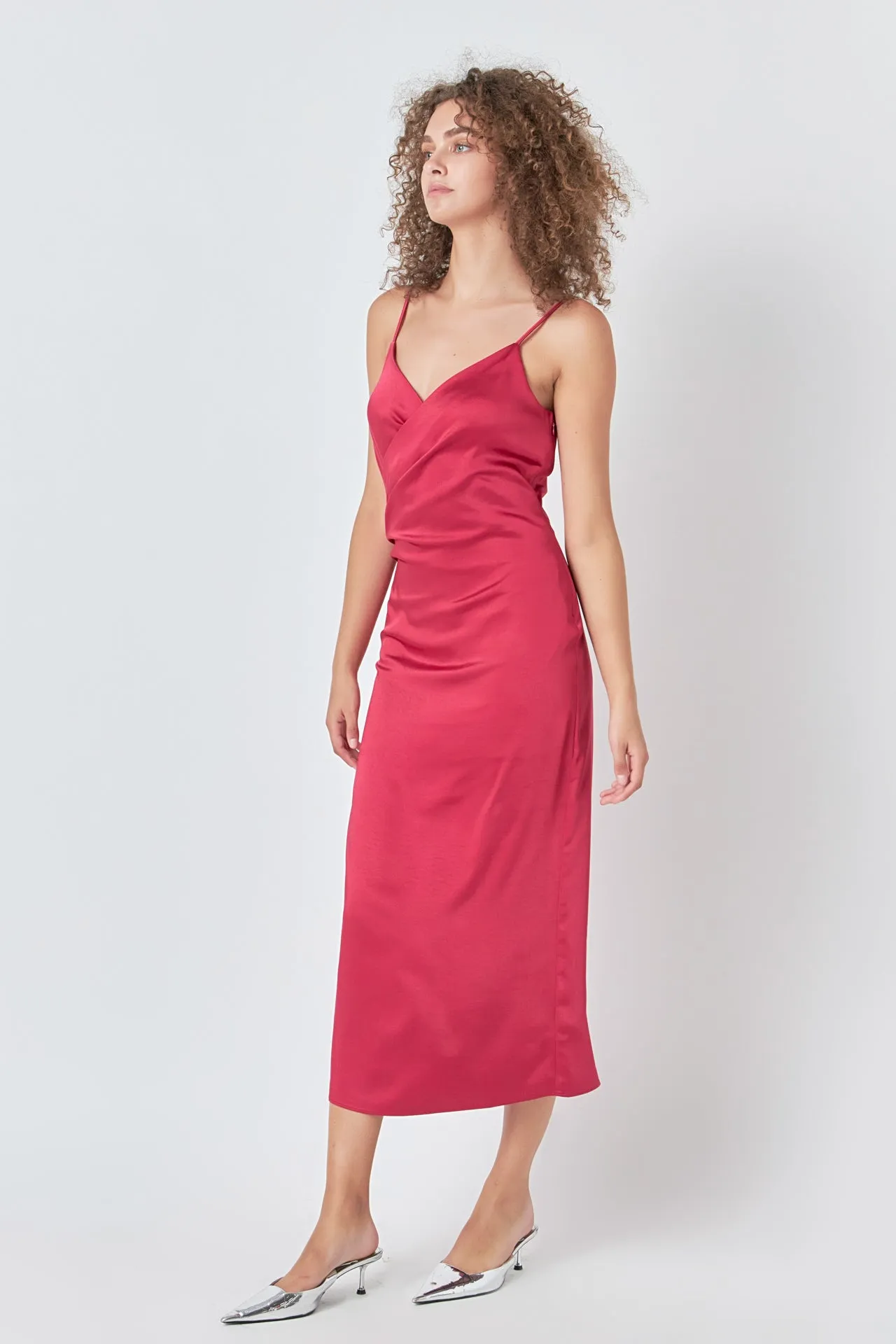 Satin Wrap Midi Dress