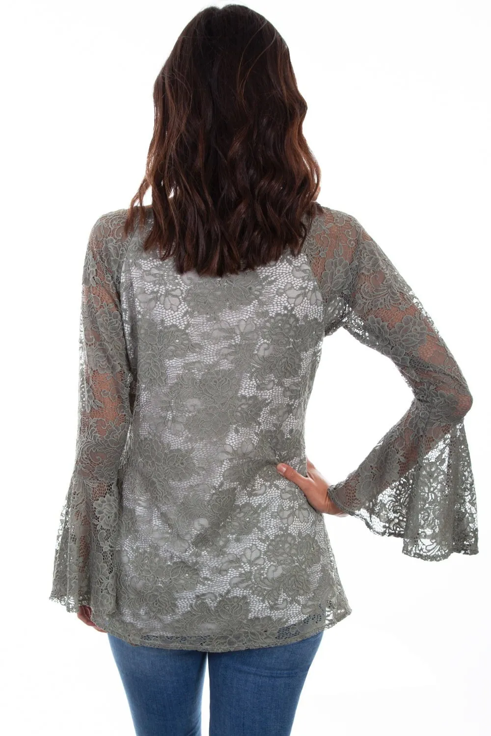 Scully Womens Sage Nylon Floral Lace L/S Tunic