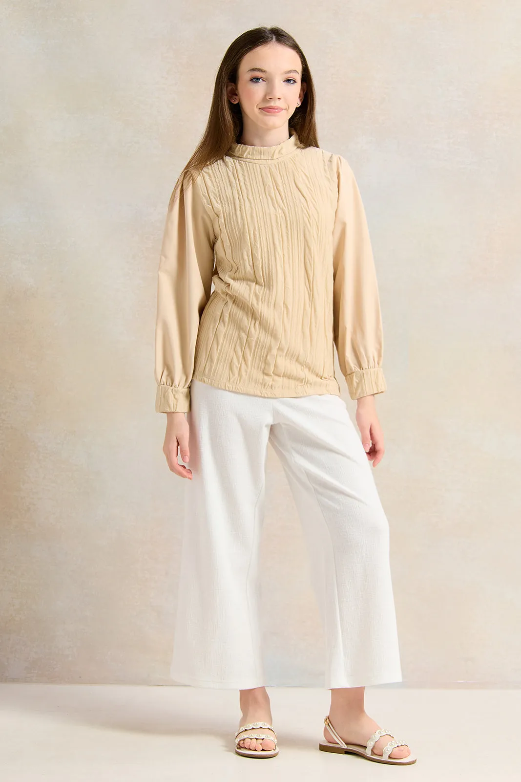 Senior Girls Beige Textured Top