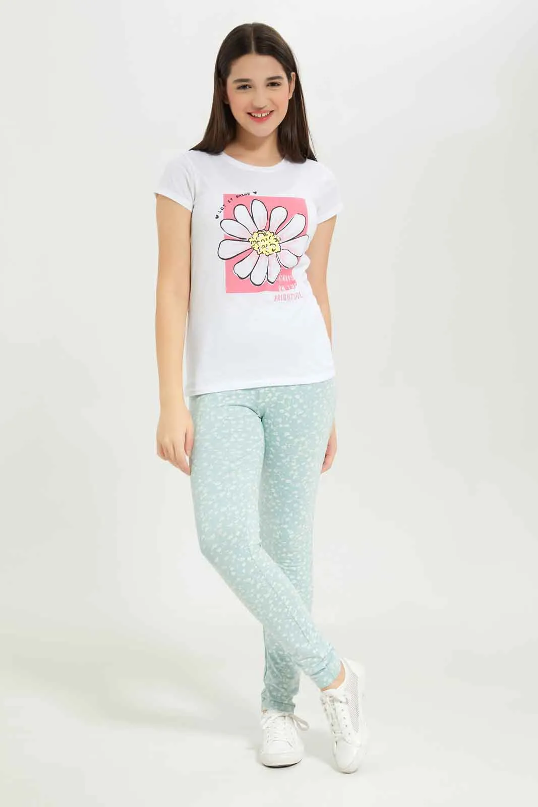 Senior Girls Blue Flower Print Legging