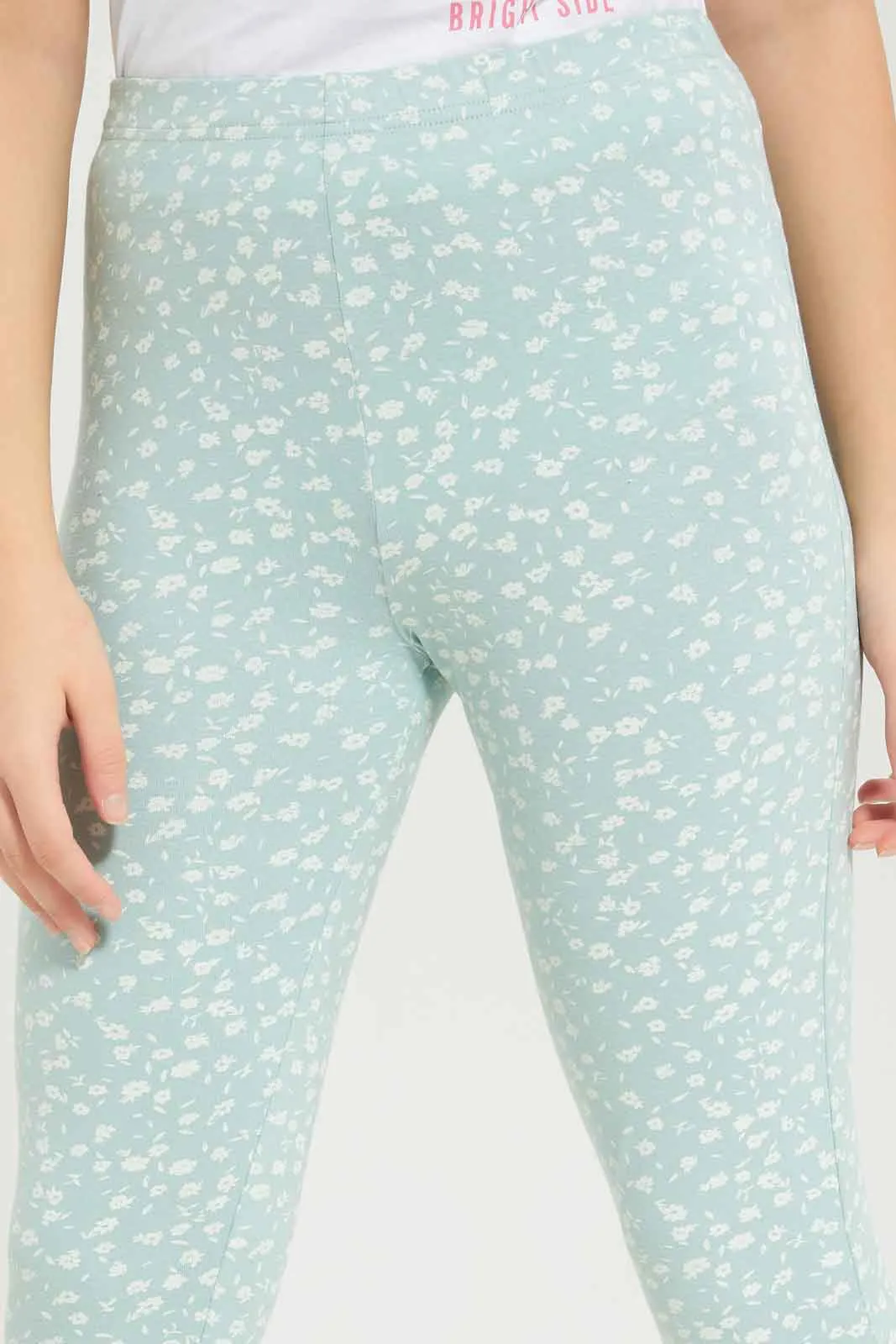 Senior Girls Blue Flower Print Legging