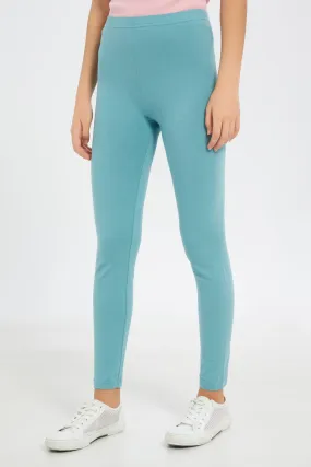 Senior Girls Blue Plain Leggings