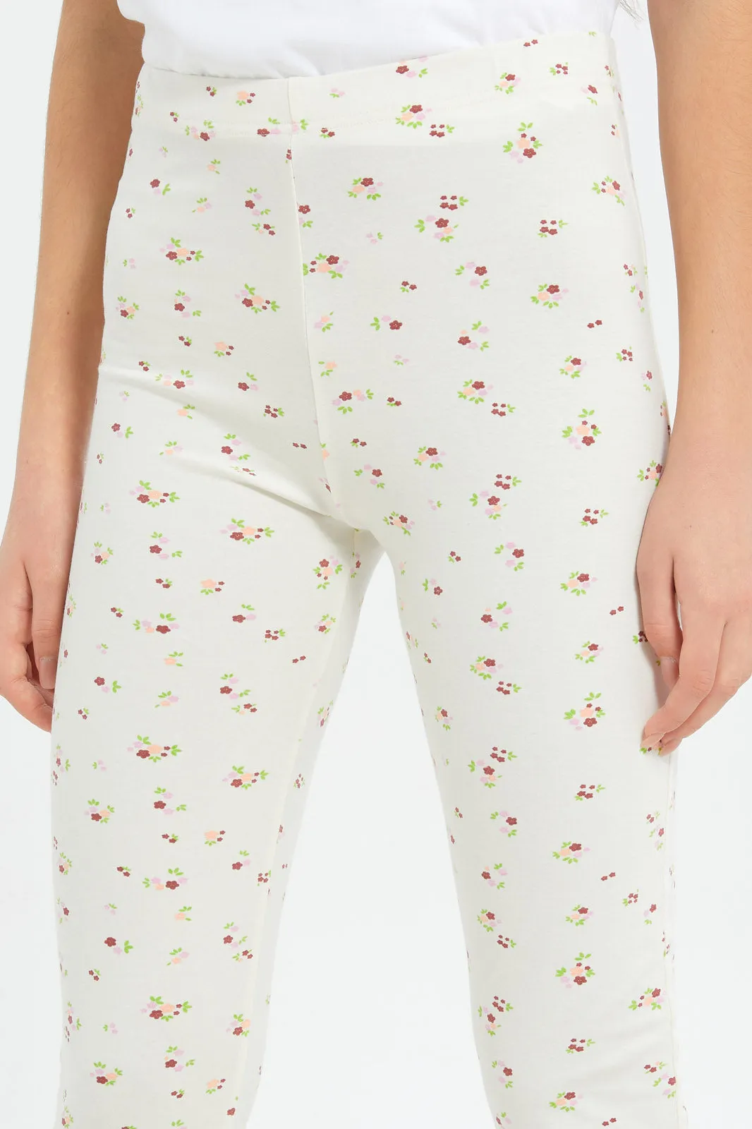 Senior Girls Cream Floral Leggings