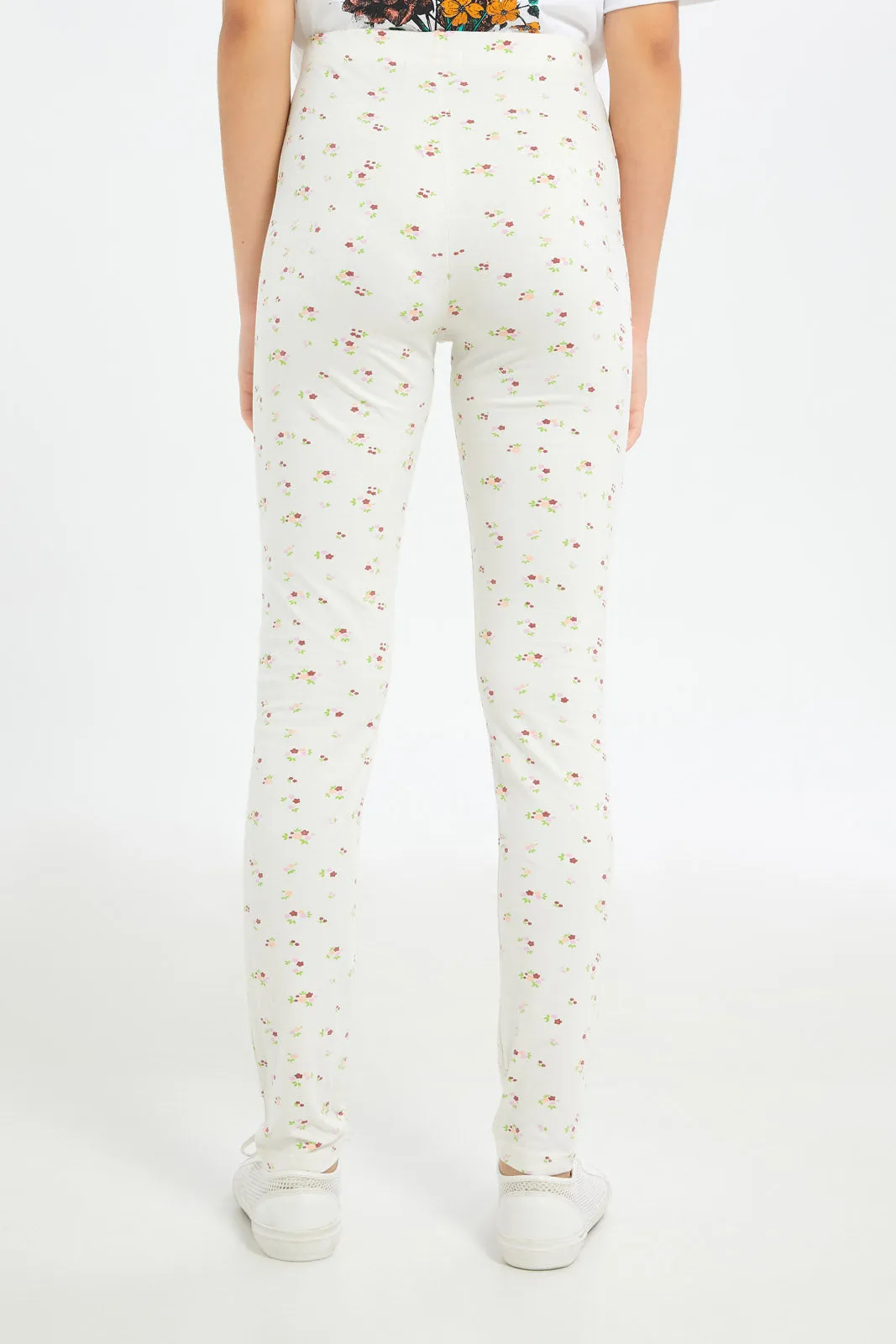 Senior Girls Cream Floral Leggings