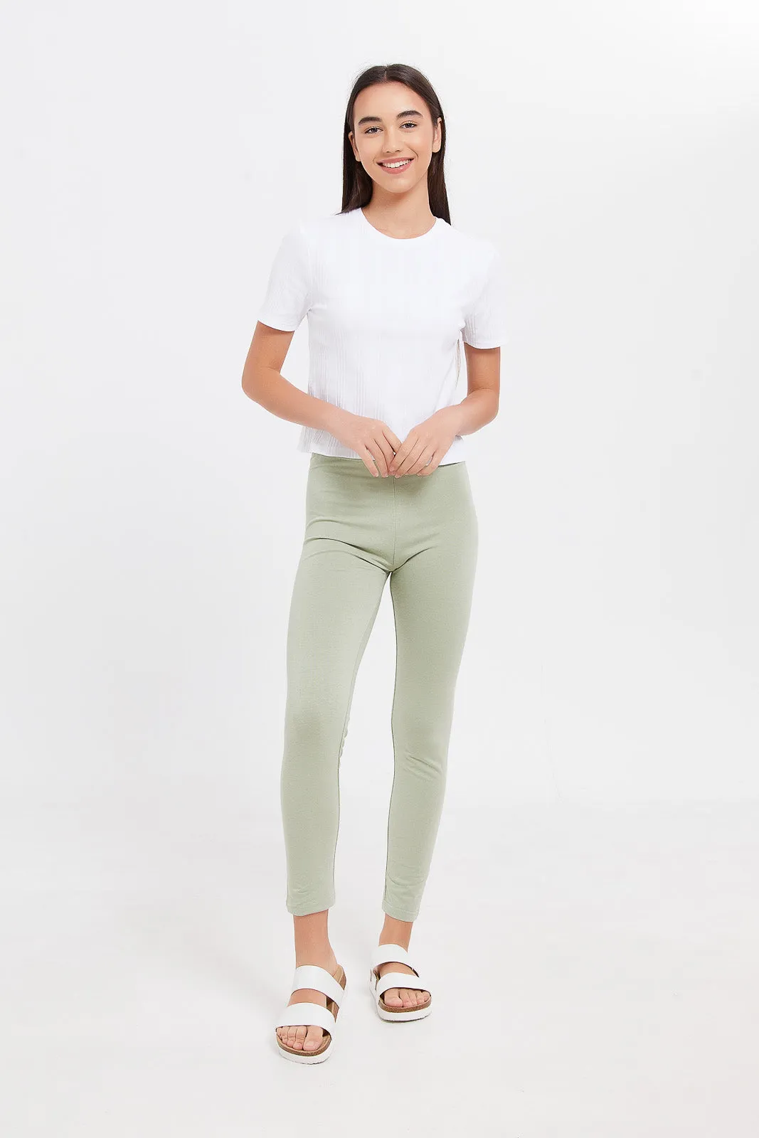 Senior Girls Green Basic Leggings