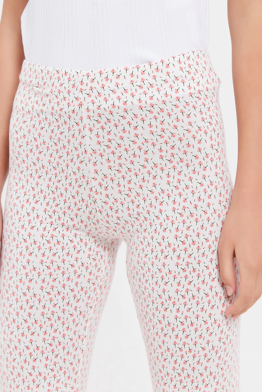 Senior Girls Ivory Printed Leggings